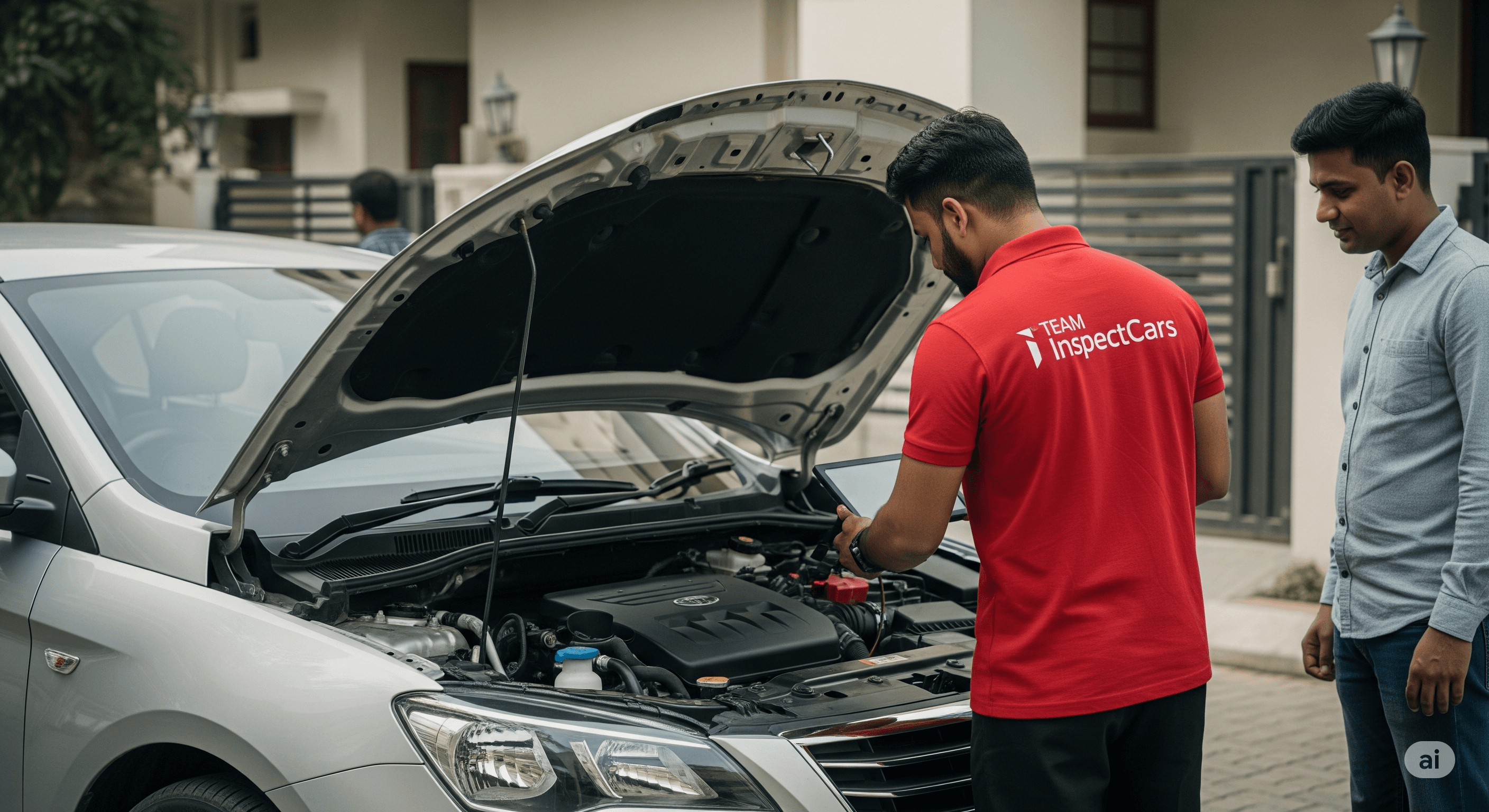 InspectCars inspector checking a used car engine